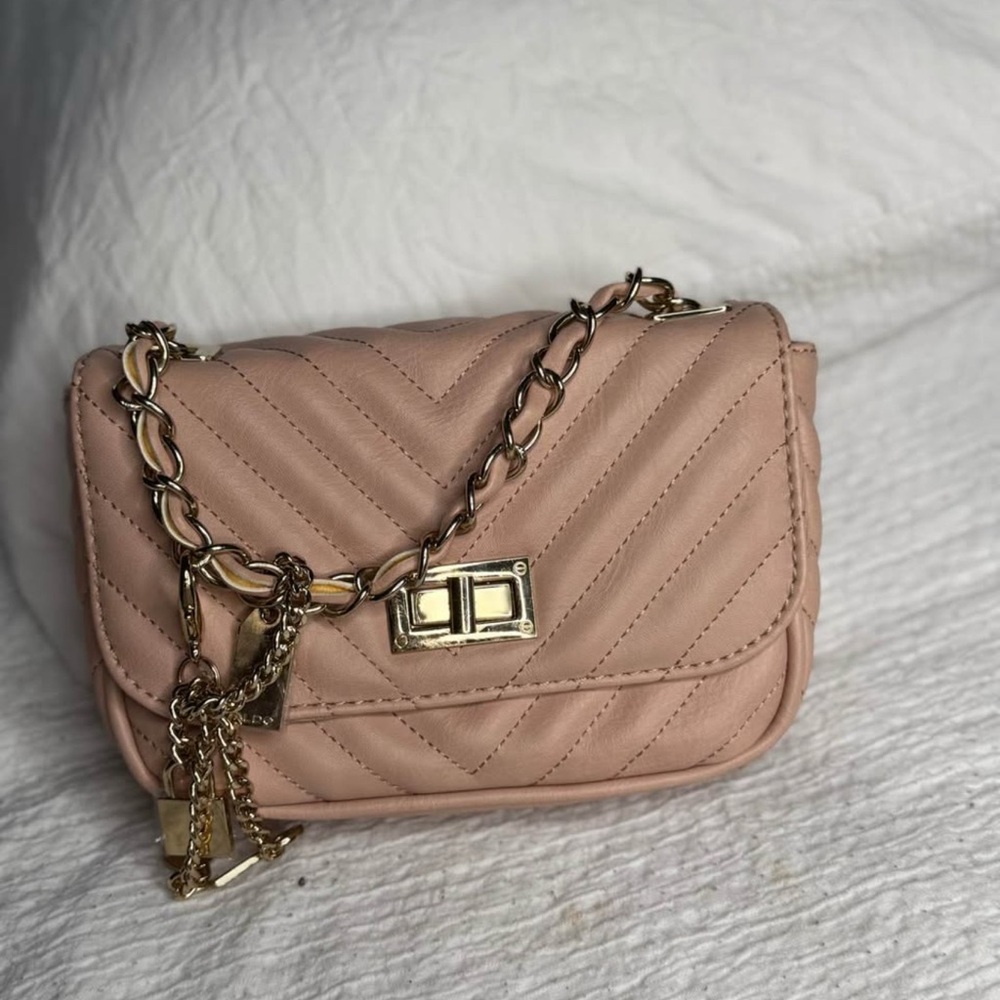 Aldo Pink Quilted Crossbody Bag with Gold Chain